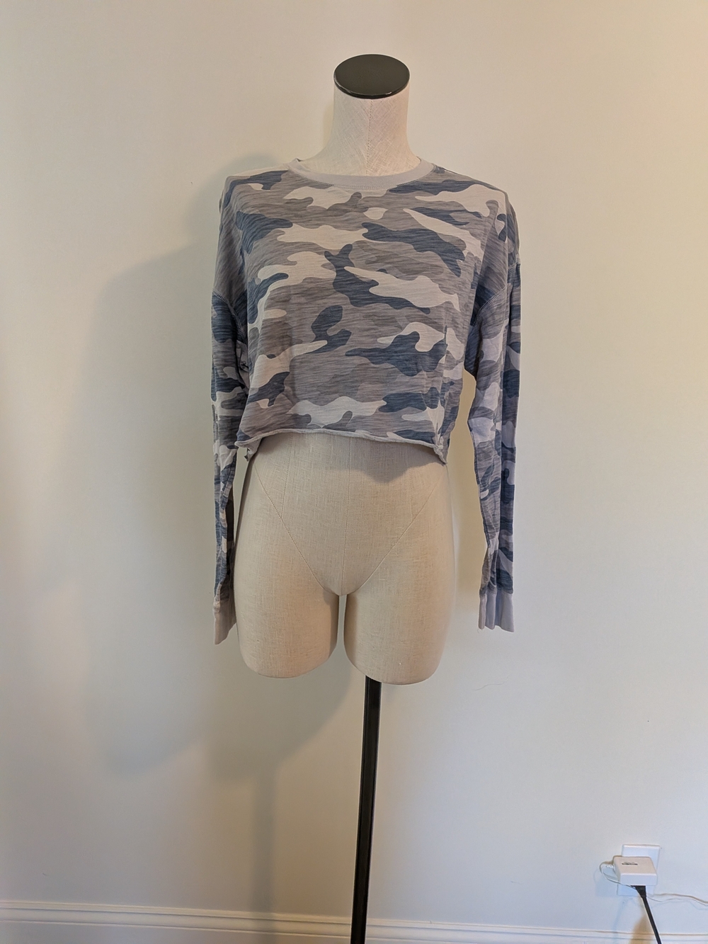 flirtitude Gray Camo Cropped Long-Sleeve Top